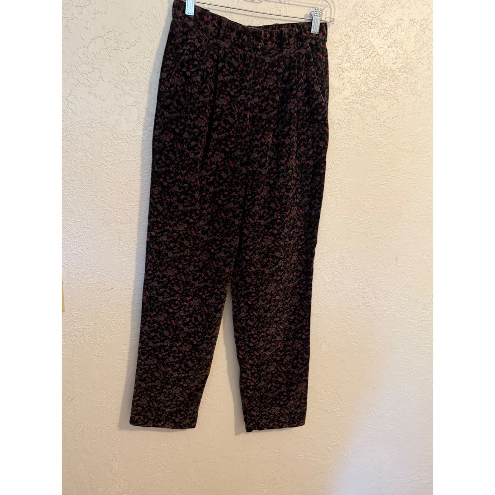 Talbots Vintage Floral Corduroy Trousers High Rise Tapered Pleated Pants Sz 4